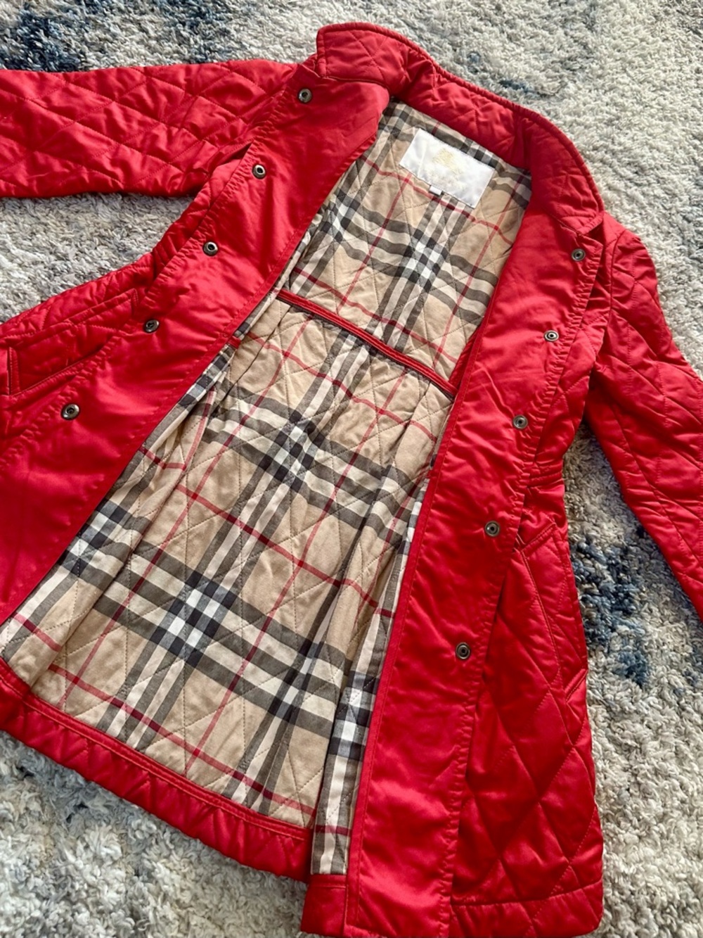 Burberry kids Red Quilted Coat with Plaid Lining 11-12Y NWOT